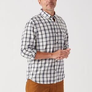 BEST MADE CO Men's standard indigo plaid shirt button up Linen Cotton White L